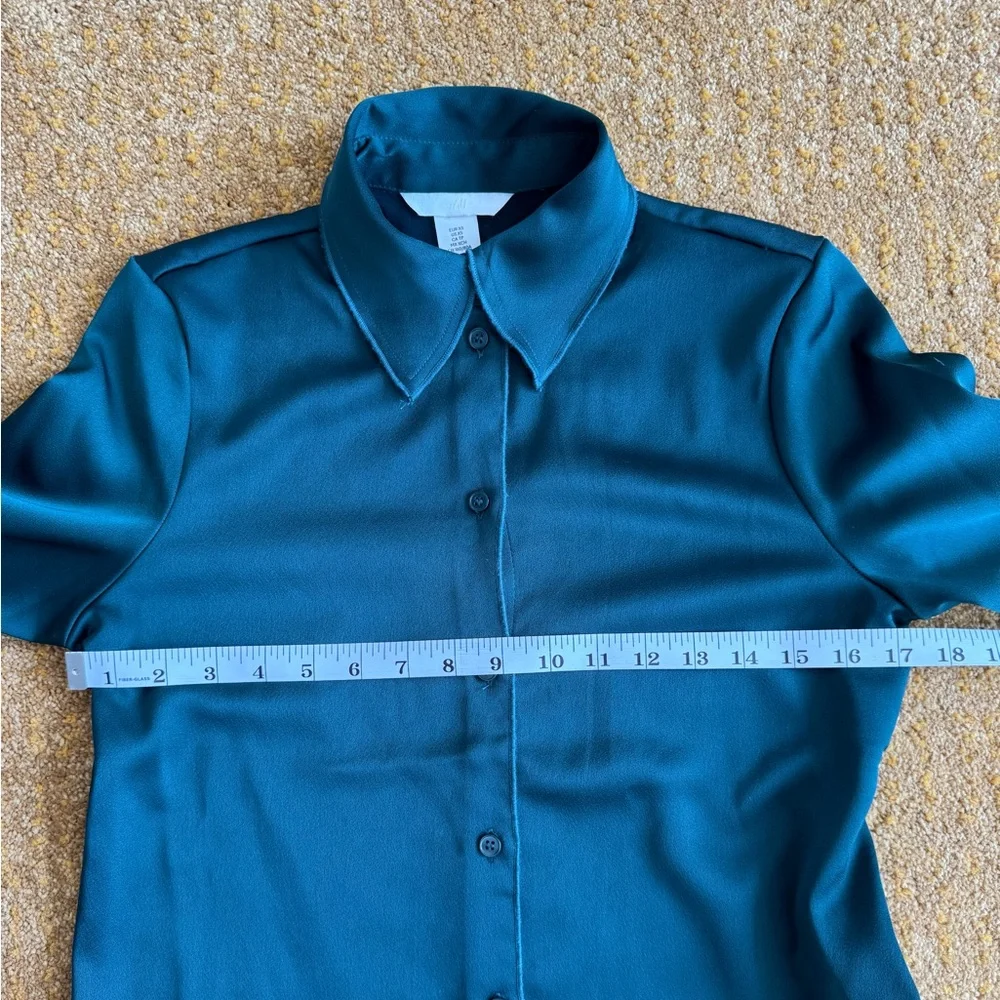 H&M Women's Dark Green Satin Button Down Shirt US XS - Picture 11 of 13